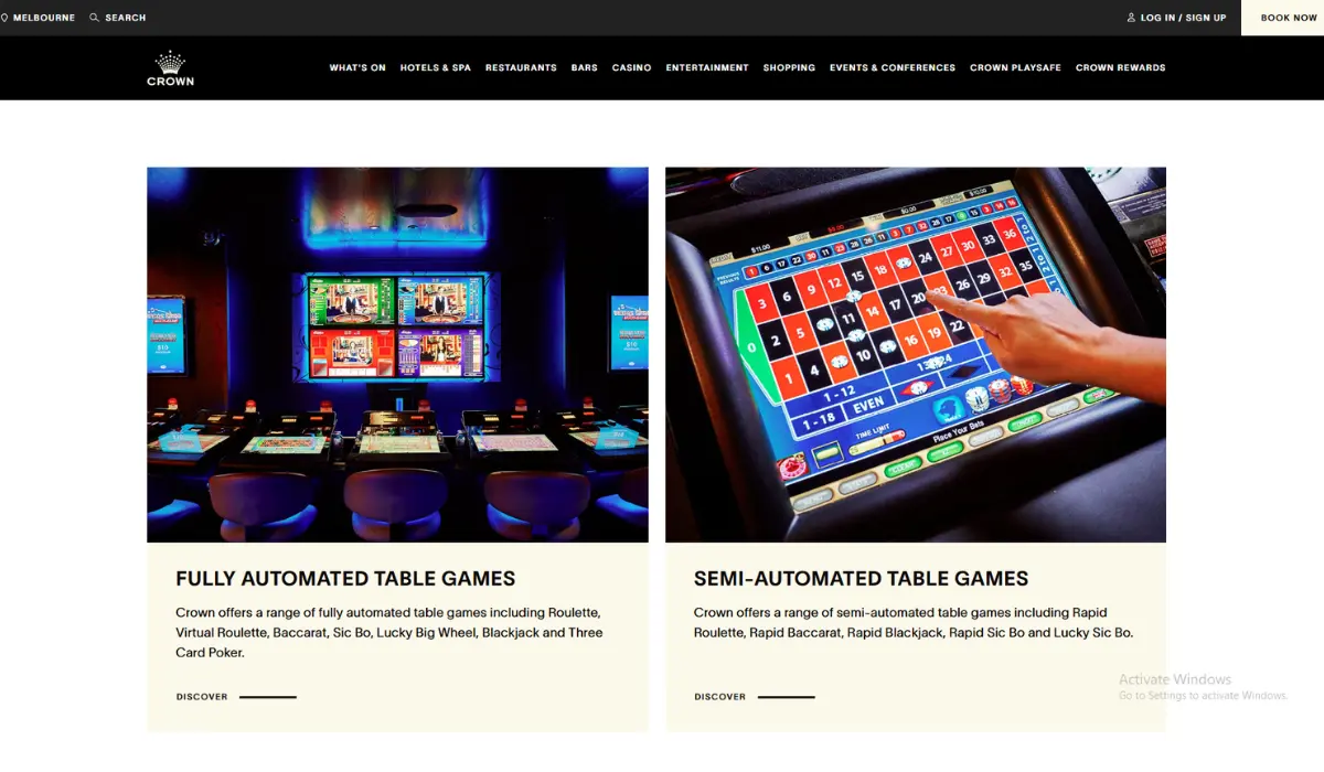 Online Casinos vs Crown Melbourne game variety