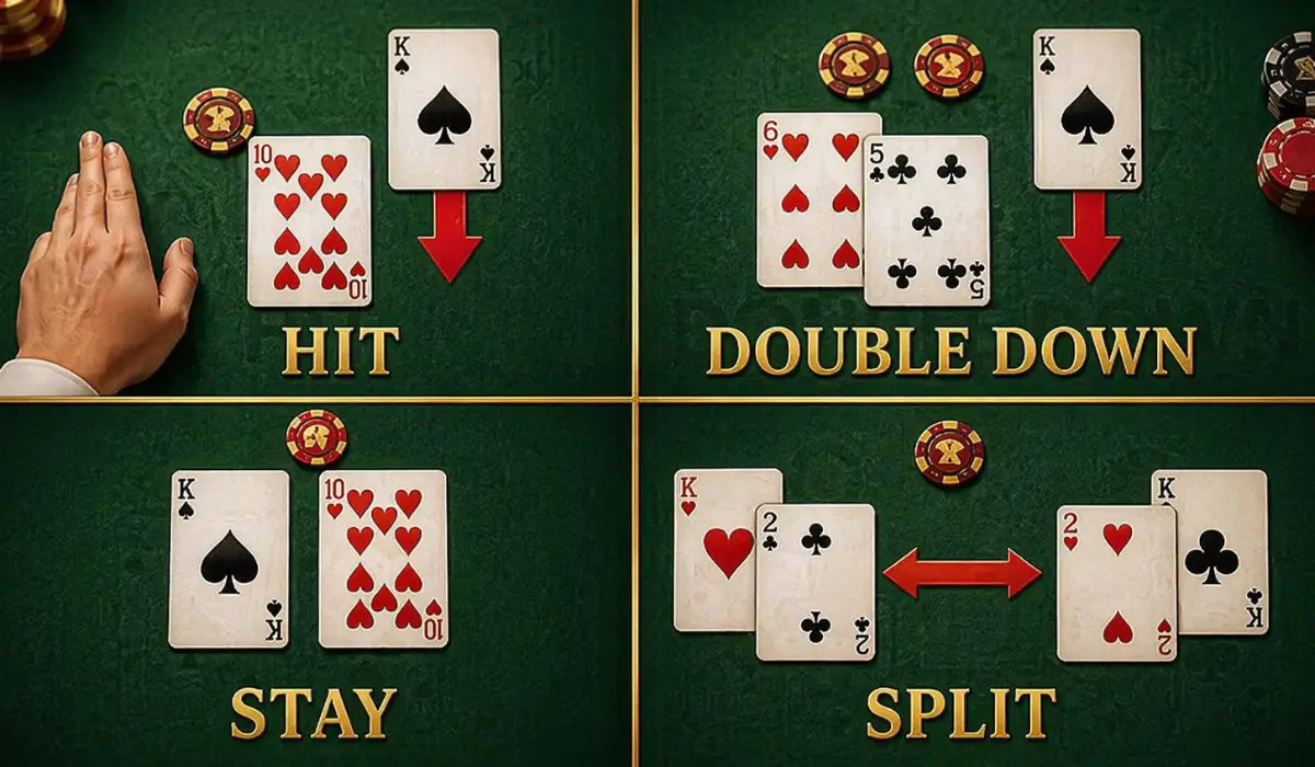 Player’s Hand: Hit, Stand, Double Down, Split, Insurance, Surrender