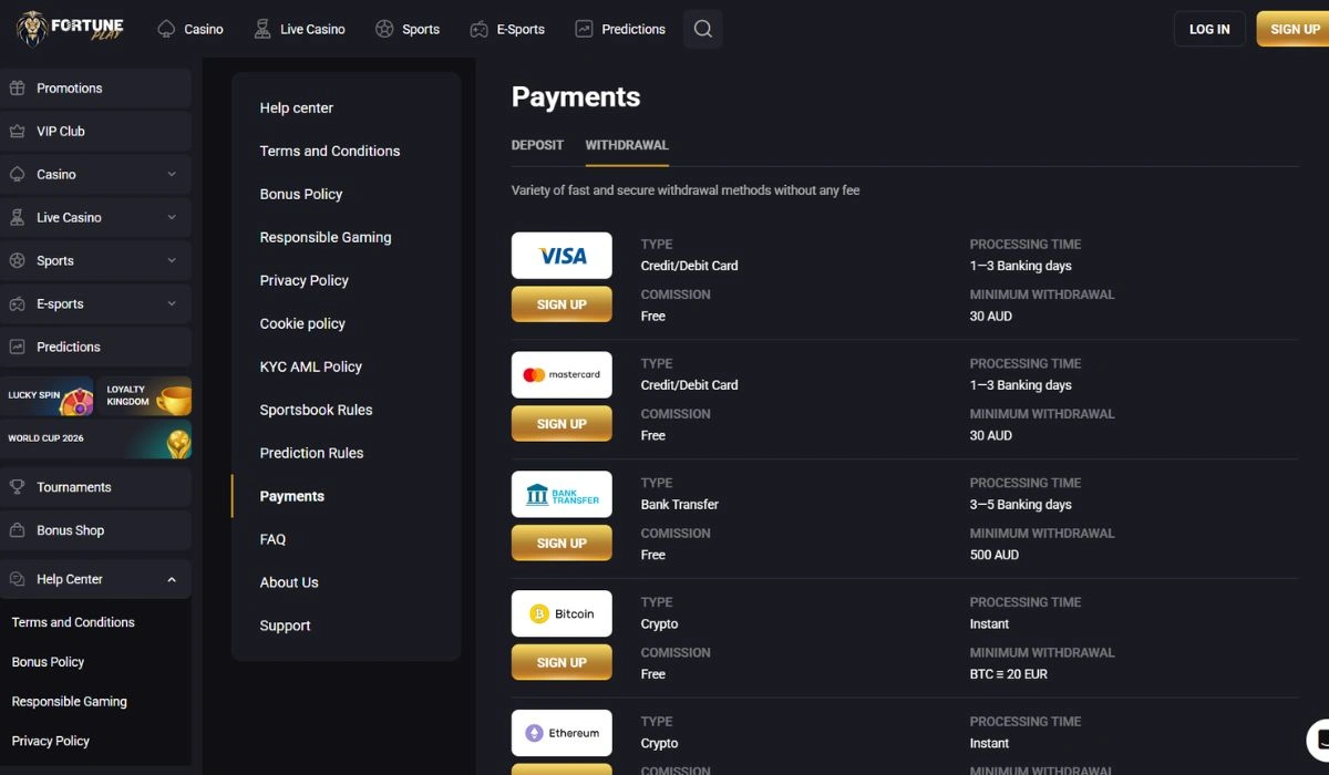 Fortuneplay payment withdrawals