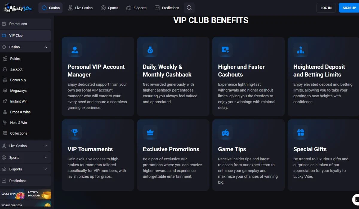 LuckyVibe Casino - Best VIP Rewards Program