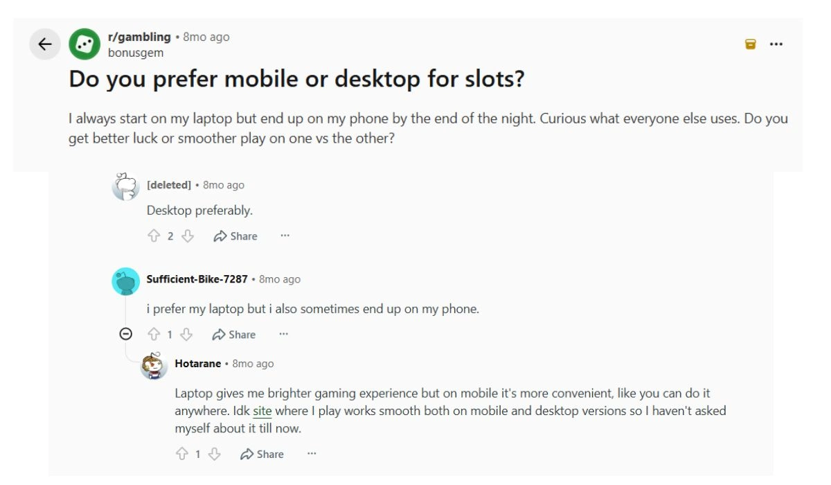 Reddit discussion Desktop vs Mobile