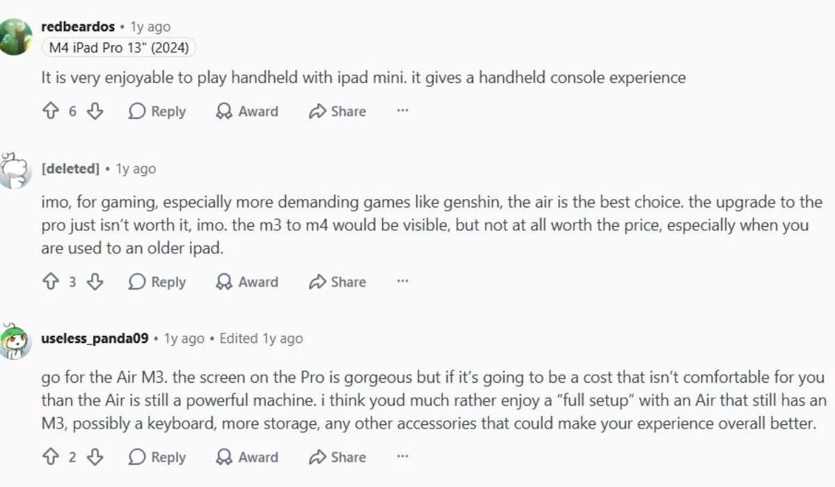 Reddit discussion about iPad gaming