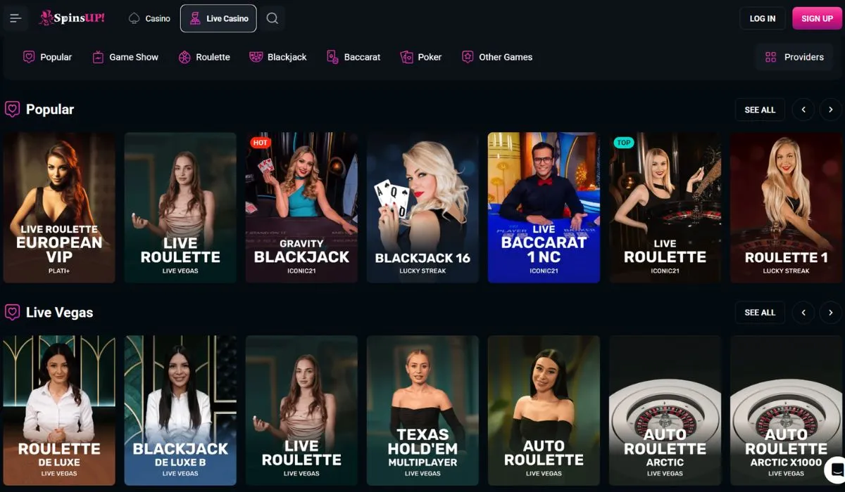 SpinsUp live dealer casinos