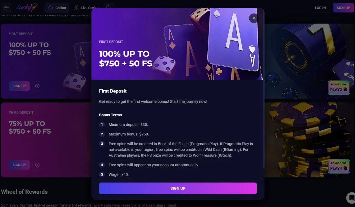 Lucky7even Bonus terms