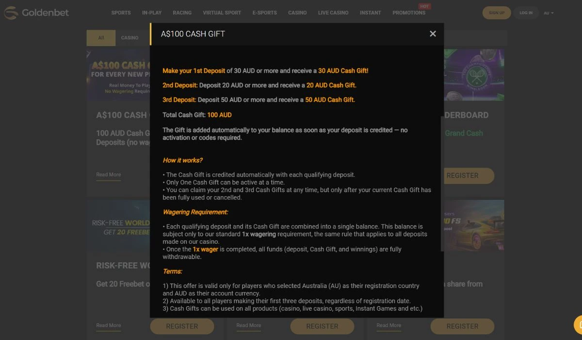 GoldenBet bonus Terms