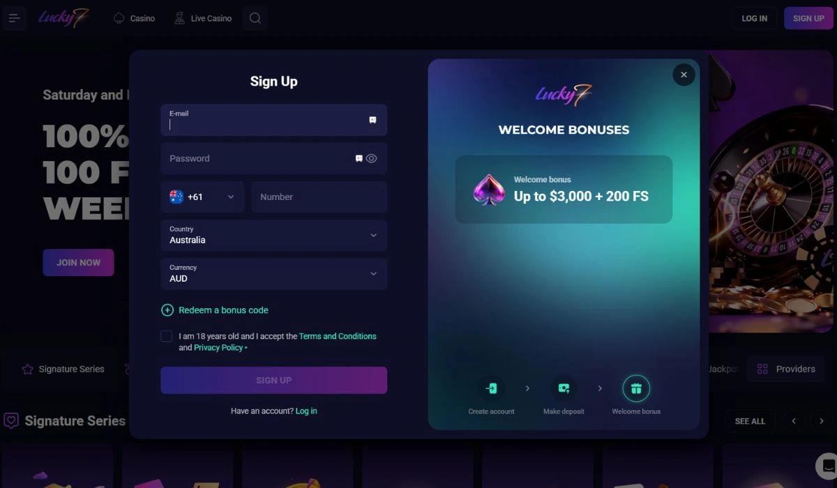 Lucky7 online casino signup