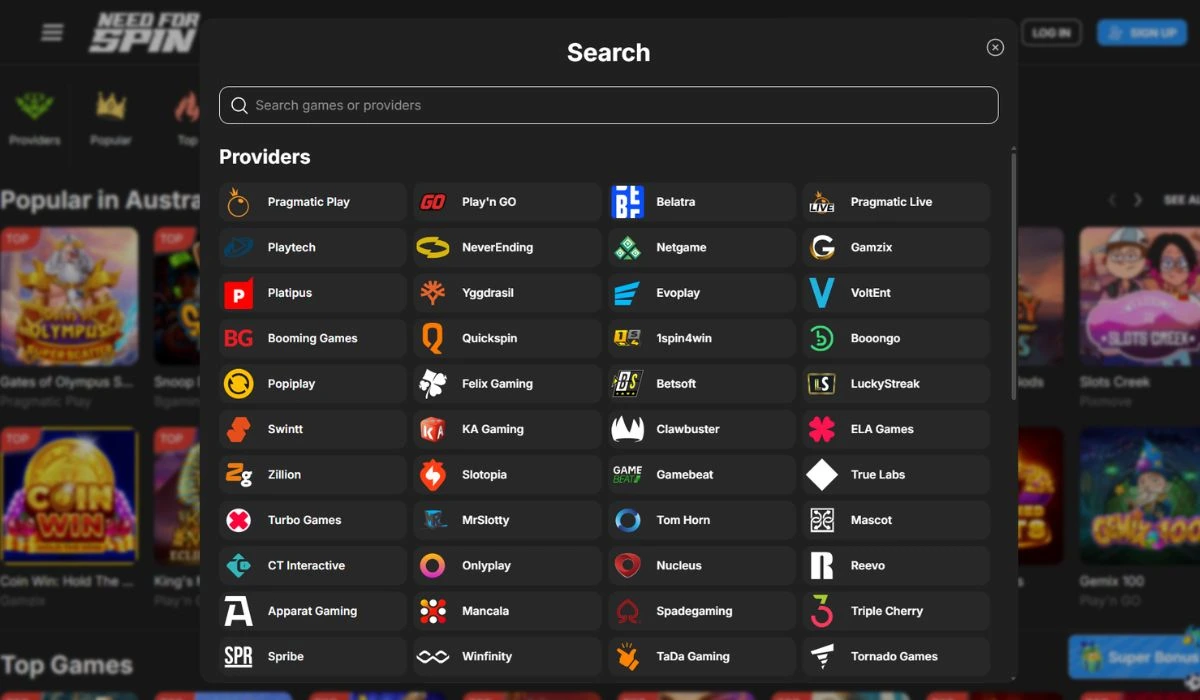 Need for Spins Game Providers