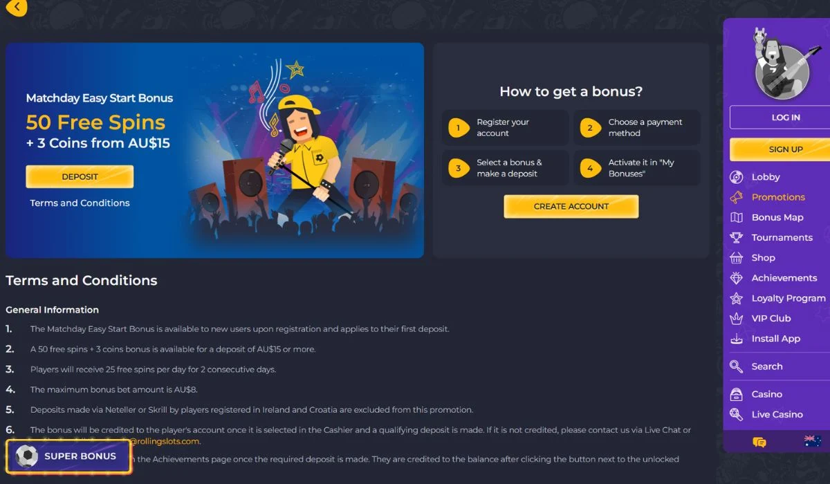 Rolling Slots Bonus terms