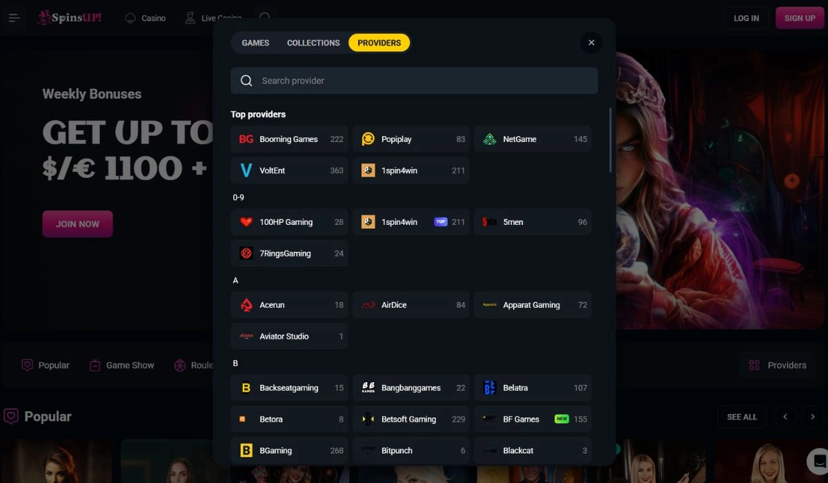 Spinsup game providers