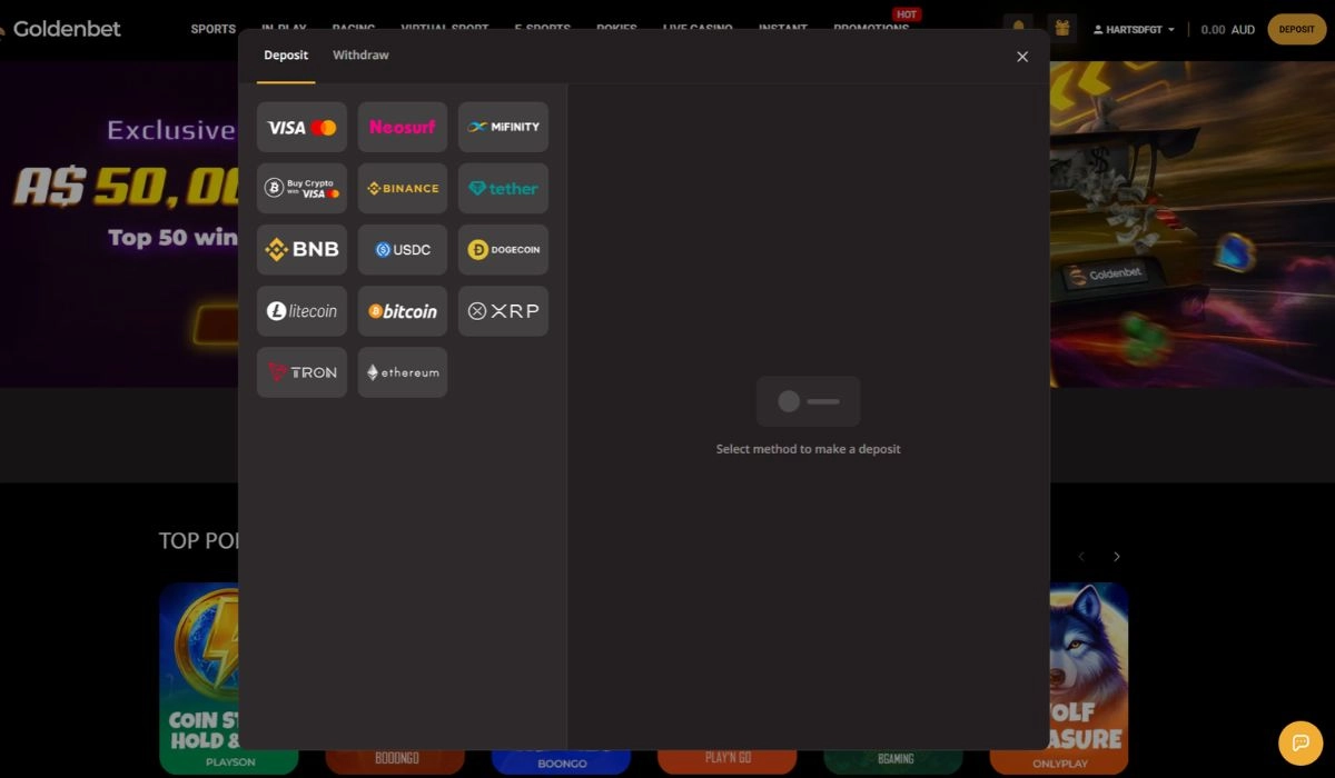 GoldenBet Deposits
